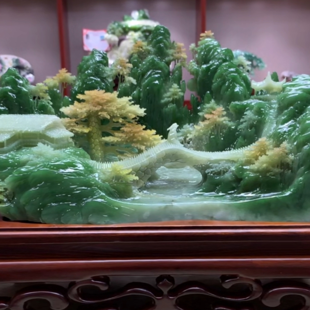 8925家居装饰摆件玉石雕刻电视柜玄关新中式创意书房山水花鸟白菜