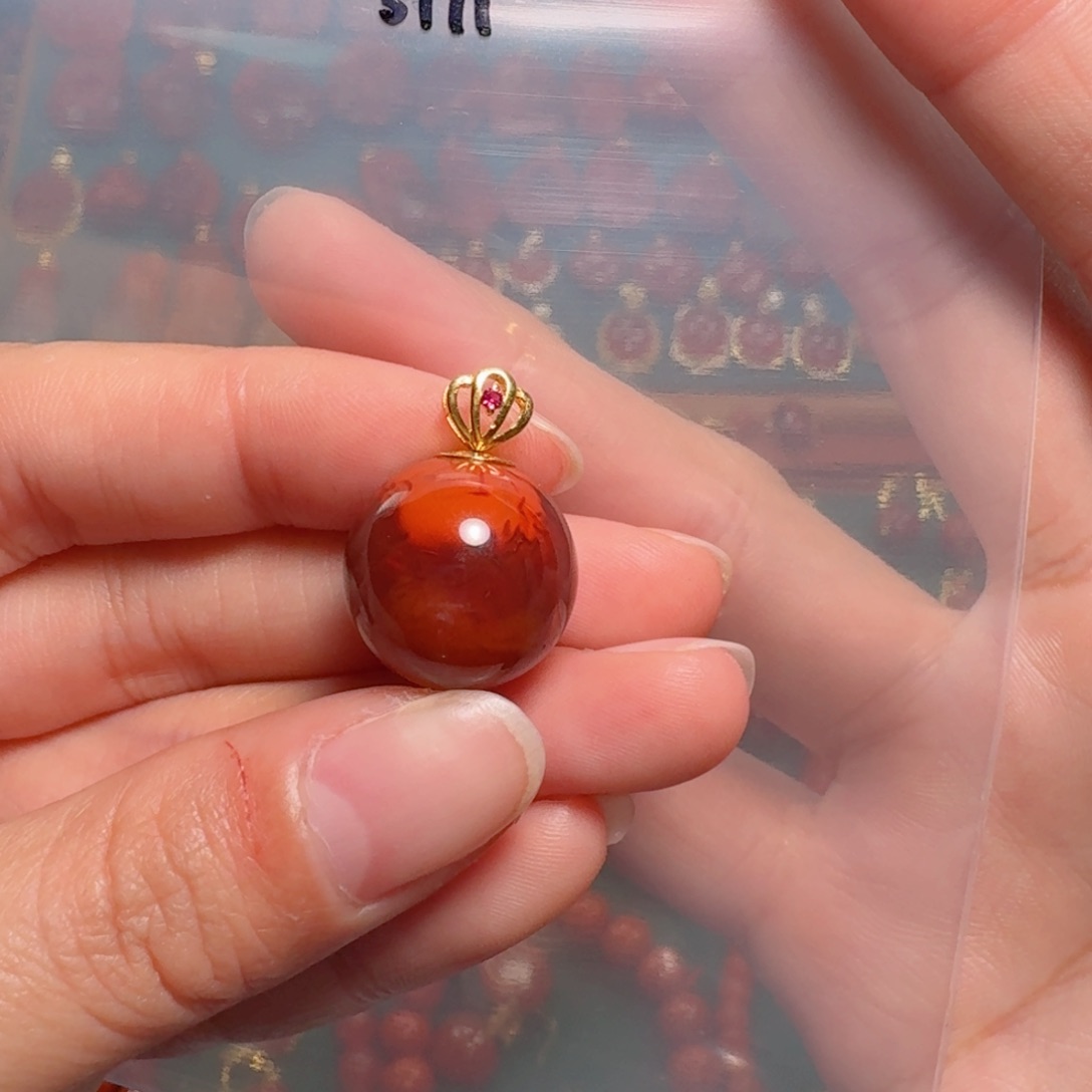 南红玛瑙南红16+18K金镶嵌