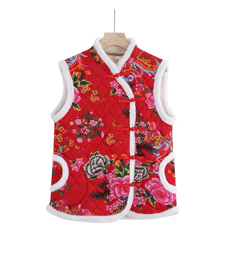 东北大花马甲女冬季新款坎肩背心加绒国风棉马甲2516