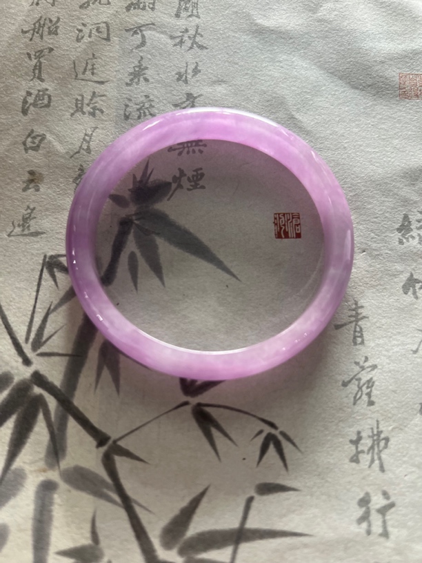 F2207-五八＋ 缅甸冰润飘绿翠翡翠手镯女款手工