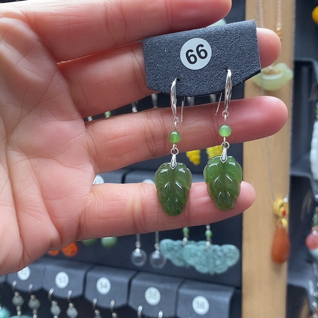 旧***藏和田玉银S925镶嵌耳饰