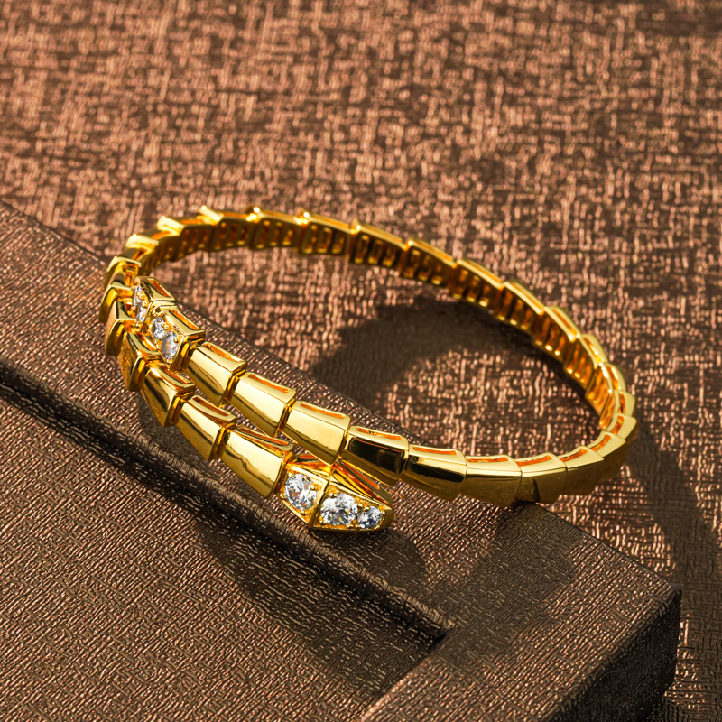 足银手镯 厚包了金的蛇镯开口可调节简约时尚气质经典百搭轻奢