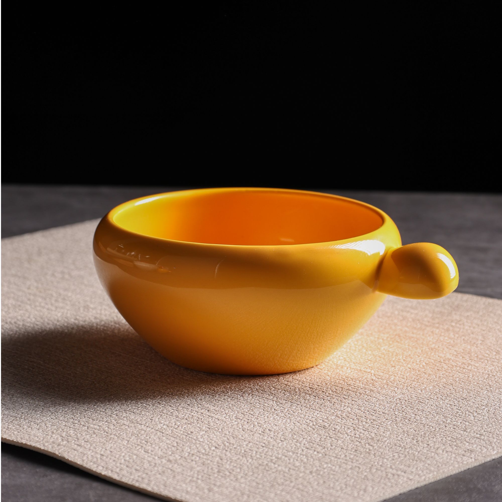 云山景墨5寸把手碗手柄碗橘黄色碗创意圆碗高颜值沙拉碗水果碗饭