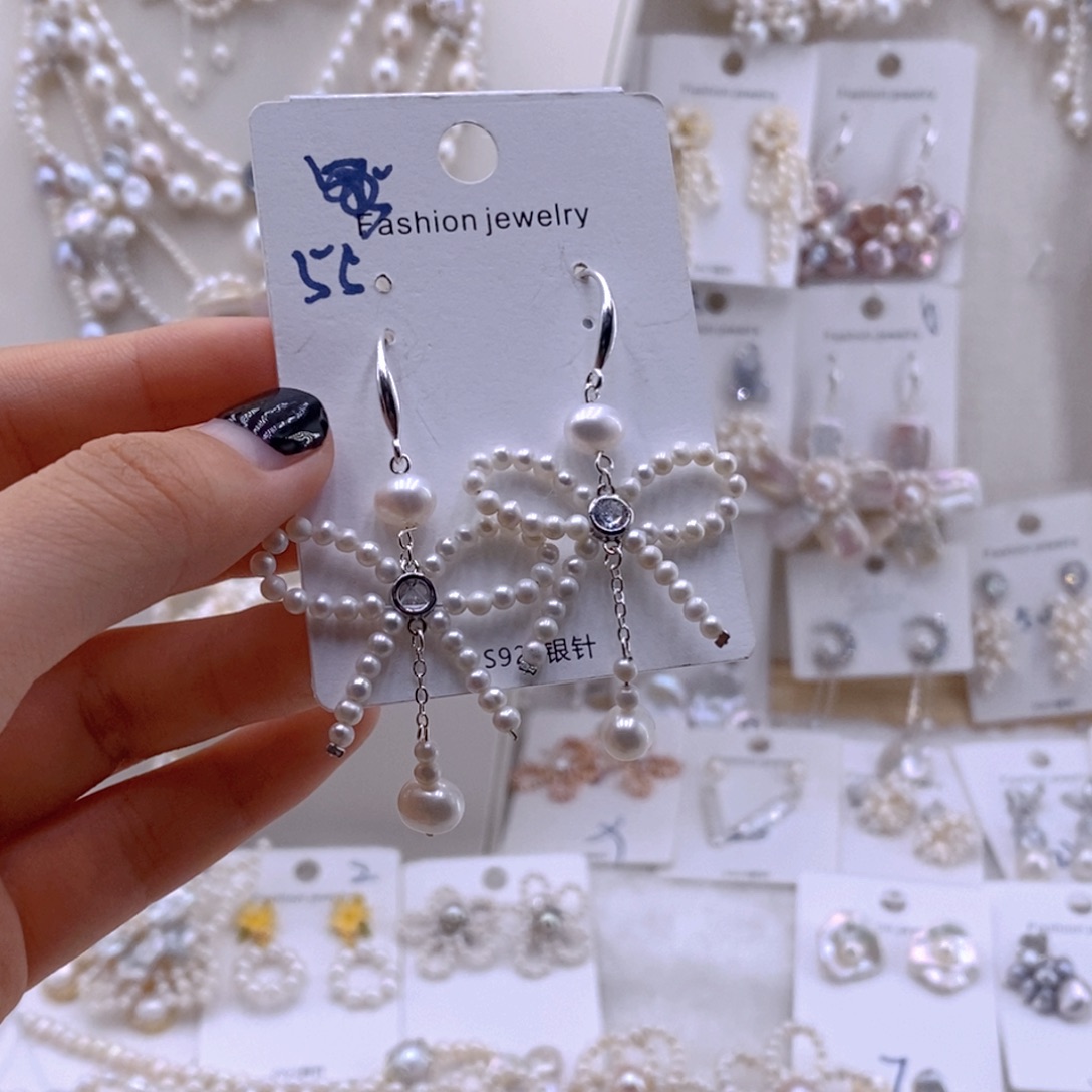 银S925镶嵌淡水珍珠耳饰耳饰