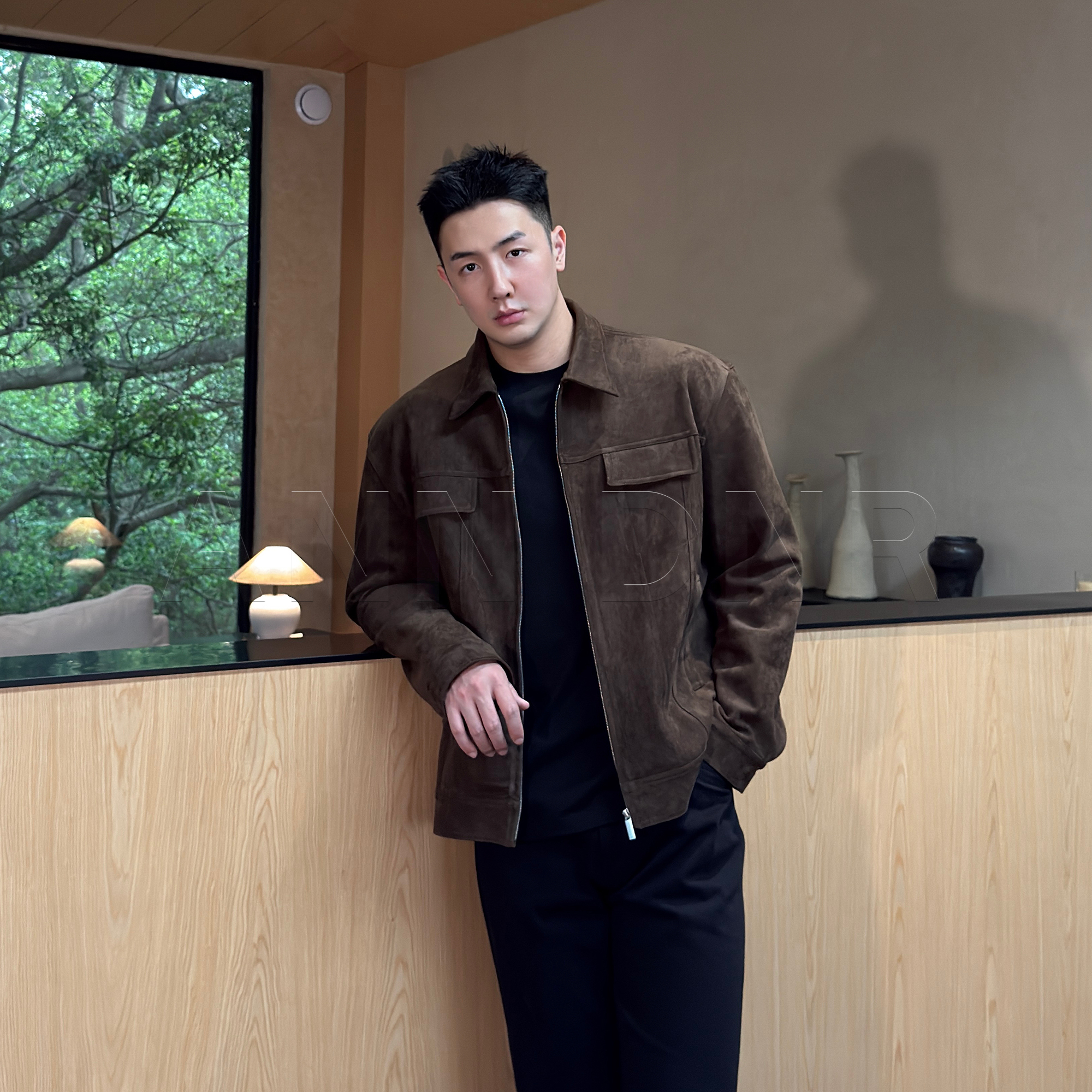 ANN DNR “立面麂皮绒”早秋百搭简约休闲麂皮翻领夹克外套SL30520