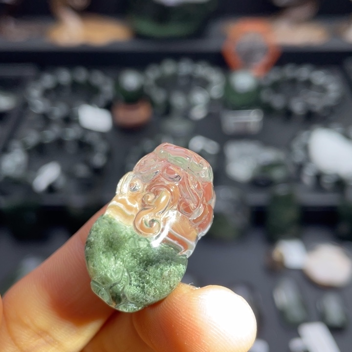 颈饰未镶嵌水晶绿幽灵聚宝盆貔貅定制