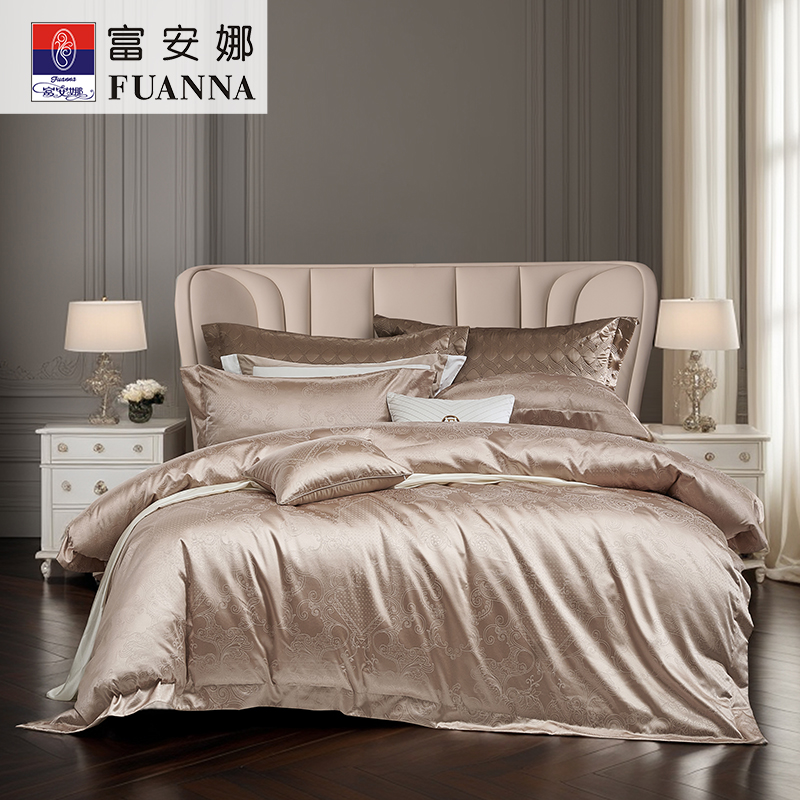 【专柜同款】富安娜欧式大花轻奢柔和亲肤透气提花床单四件极光魅影