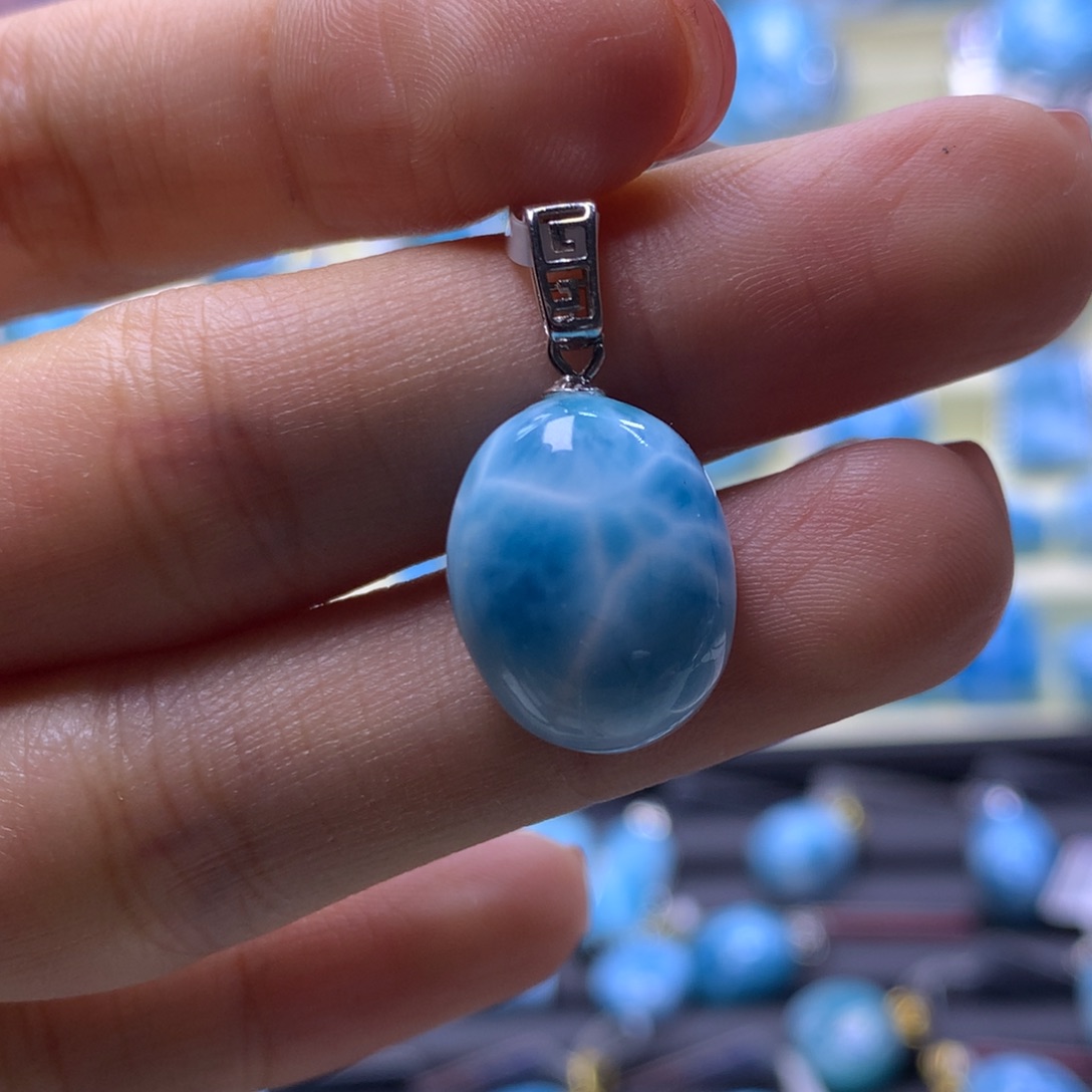 针钠钙石（海纹石）银S925镶嵌吊坠(不含链)蛋面吊坠色差略异