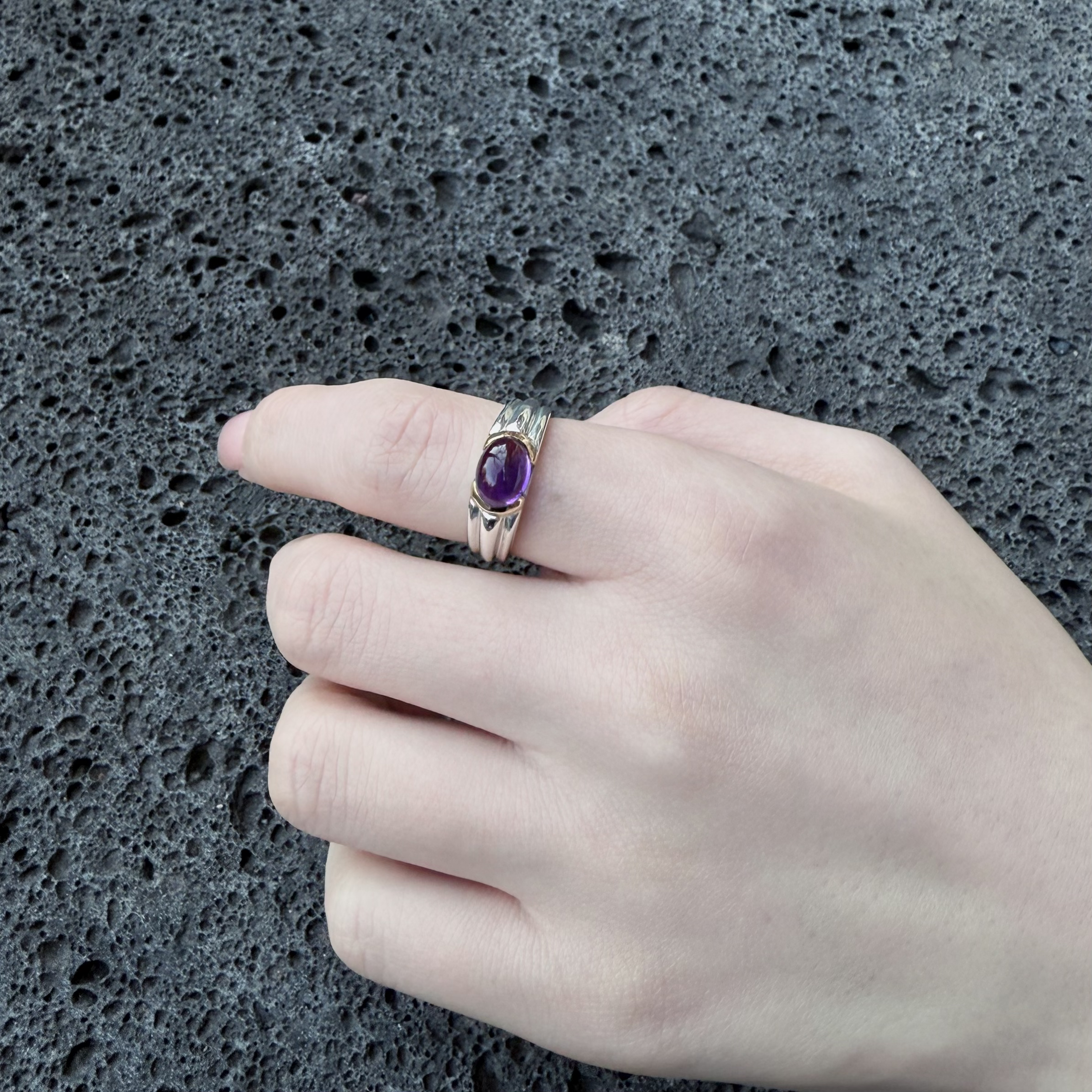 95新 Tiffany & Co./蒂芙尼 925银18K紫水晶戒指-86548259