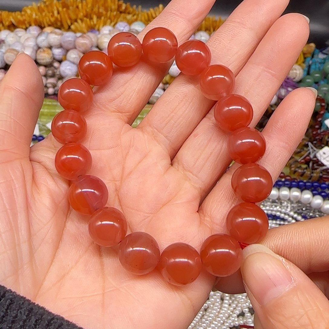 玛瑙/玉髓合金珠宝半成品南红11mm单圈一条