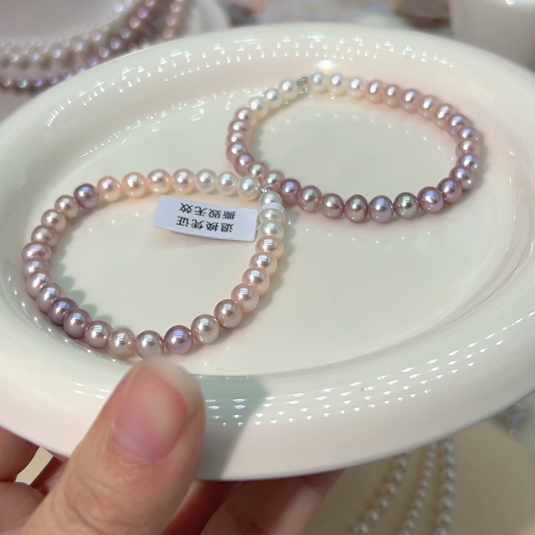 淡水珍珠银S925镶嵌5.5左右近圆极光天然珍珠