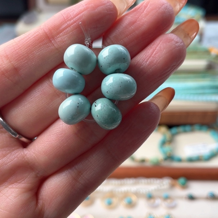 绿松石足铂镶嵌配珠配珠面包圈