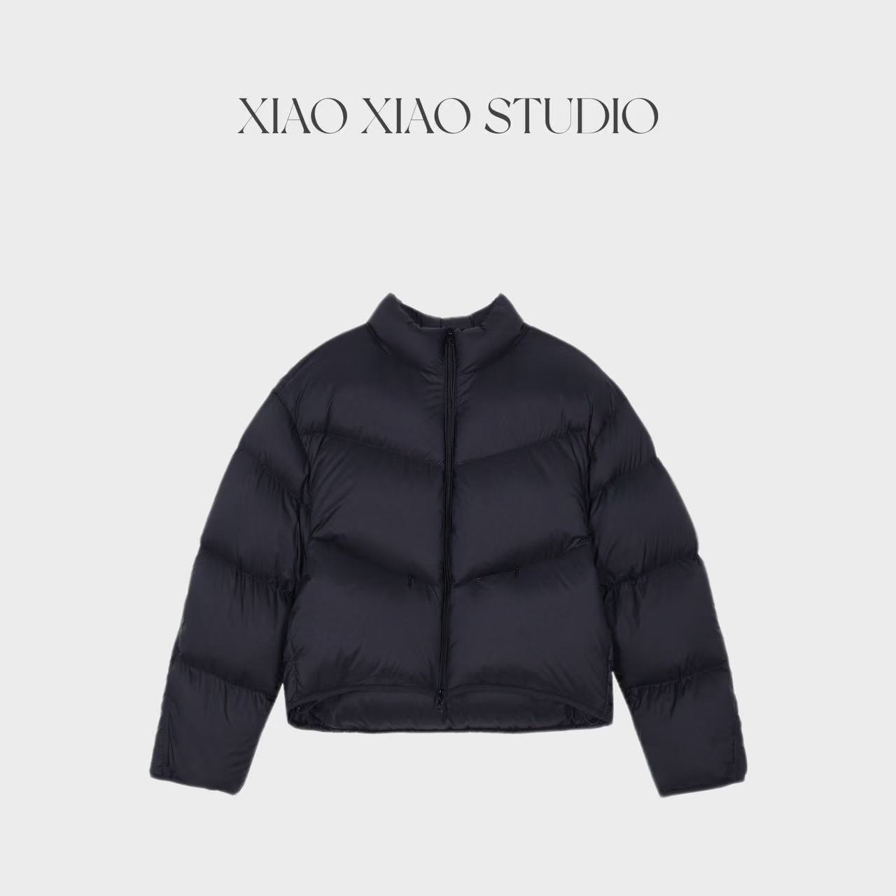 潇潇STUDIO-零负重 秋冬短款肯豆风立领白鹅绒面包服