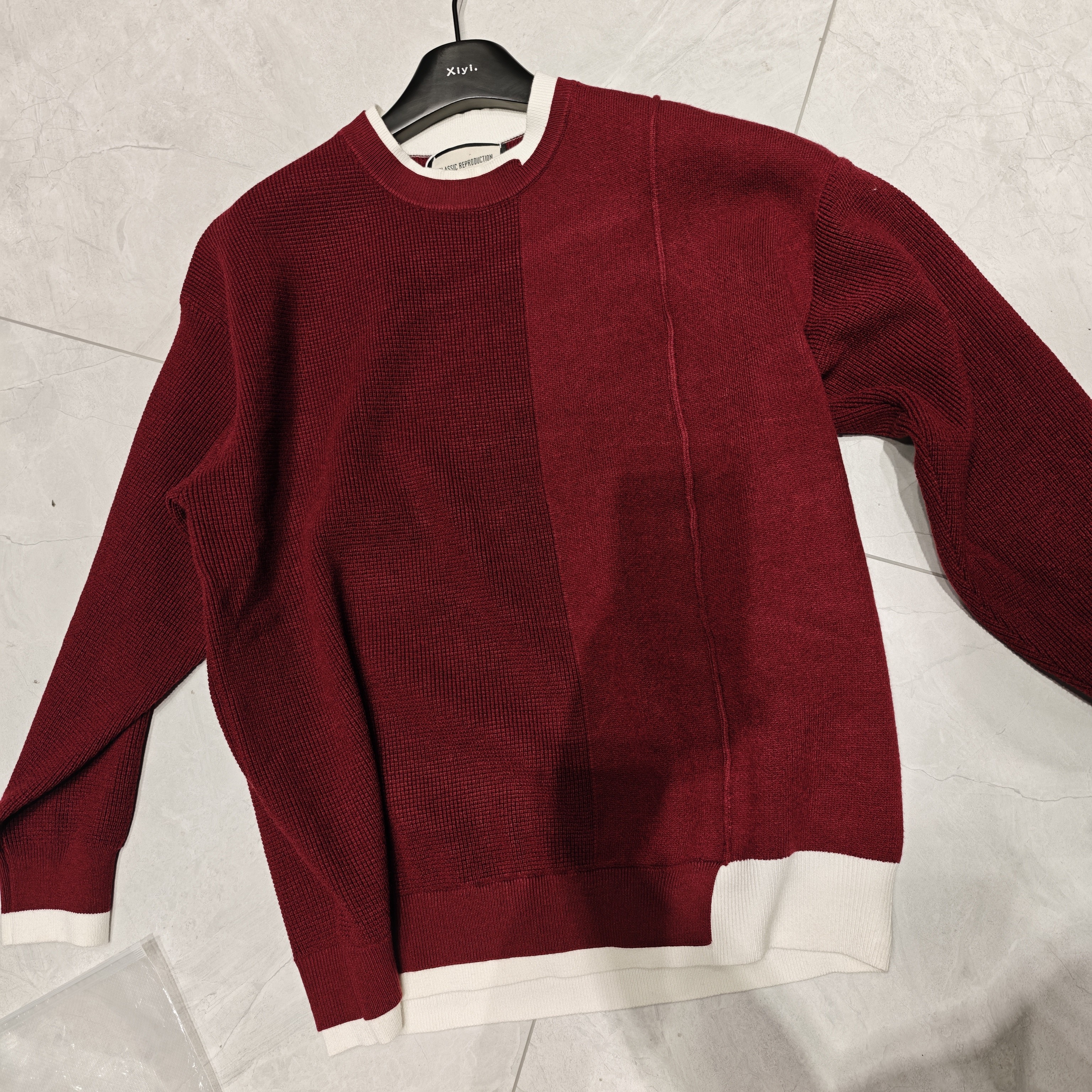 喜一【喜慶假兩件】純色秋冬厚款套頭毛衣男8806