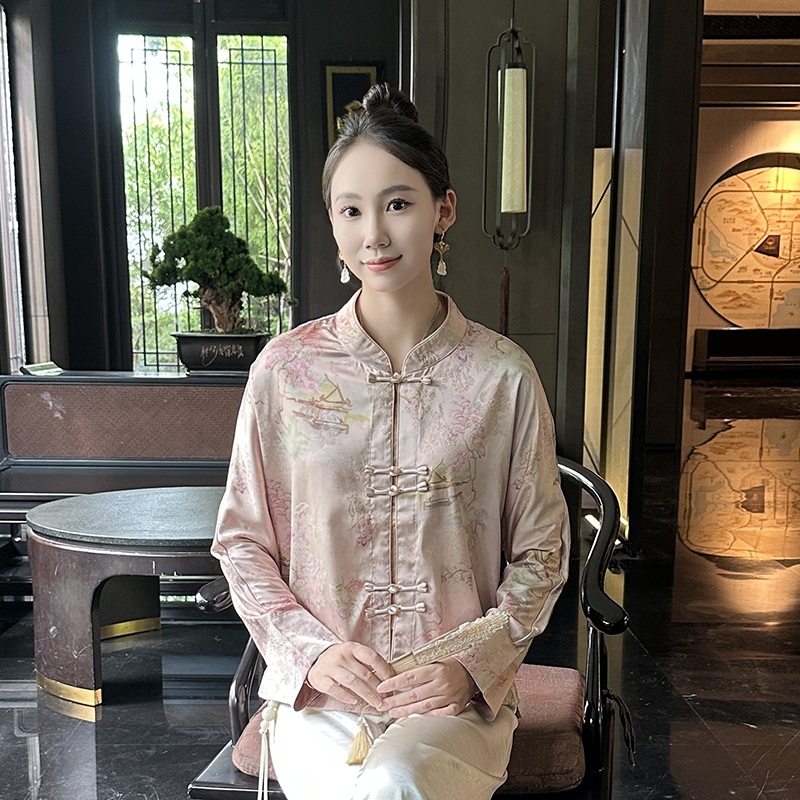 【亭台楼阁】新中式复古中国风上衣单排扣提花长袖休闲薄款立领外套