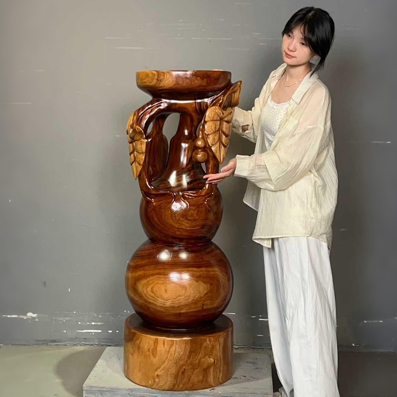 实木雕刻葫芦造型花架美观实用可用于绿植摆放