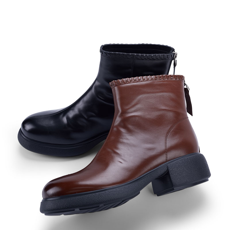 [已开价]圆头瘦瘦靴女靴手抓牛皮 跟高4公分左右 橡胶大底007262