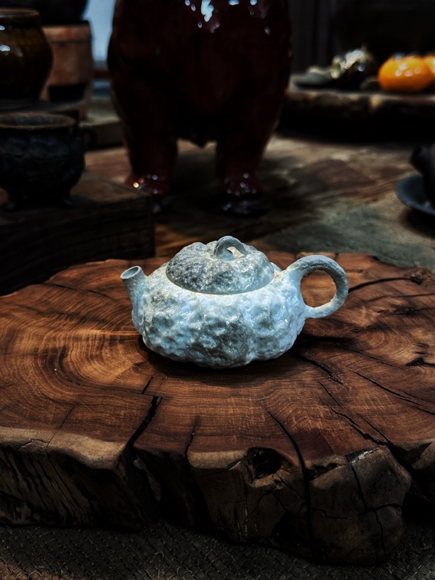 玉泥高白泥手捏南瓜壶 高温柴烧 全手捏