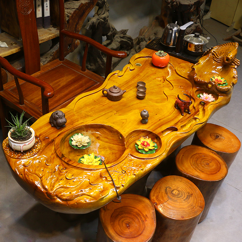 根雕茶台香樟木茶桌树根茶海实木茶几家具整体茶台桌HD8421