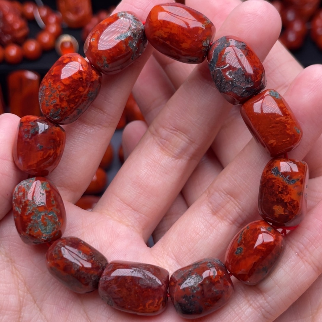 南红玛瑙未镶嵌珠宝奇石单圈13mm