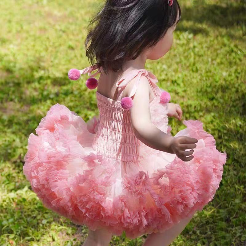 女宝宝周岁生日礼服公主裙女童tutu裙夏季吊带蓬蓬裙超柔软纱裙