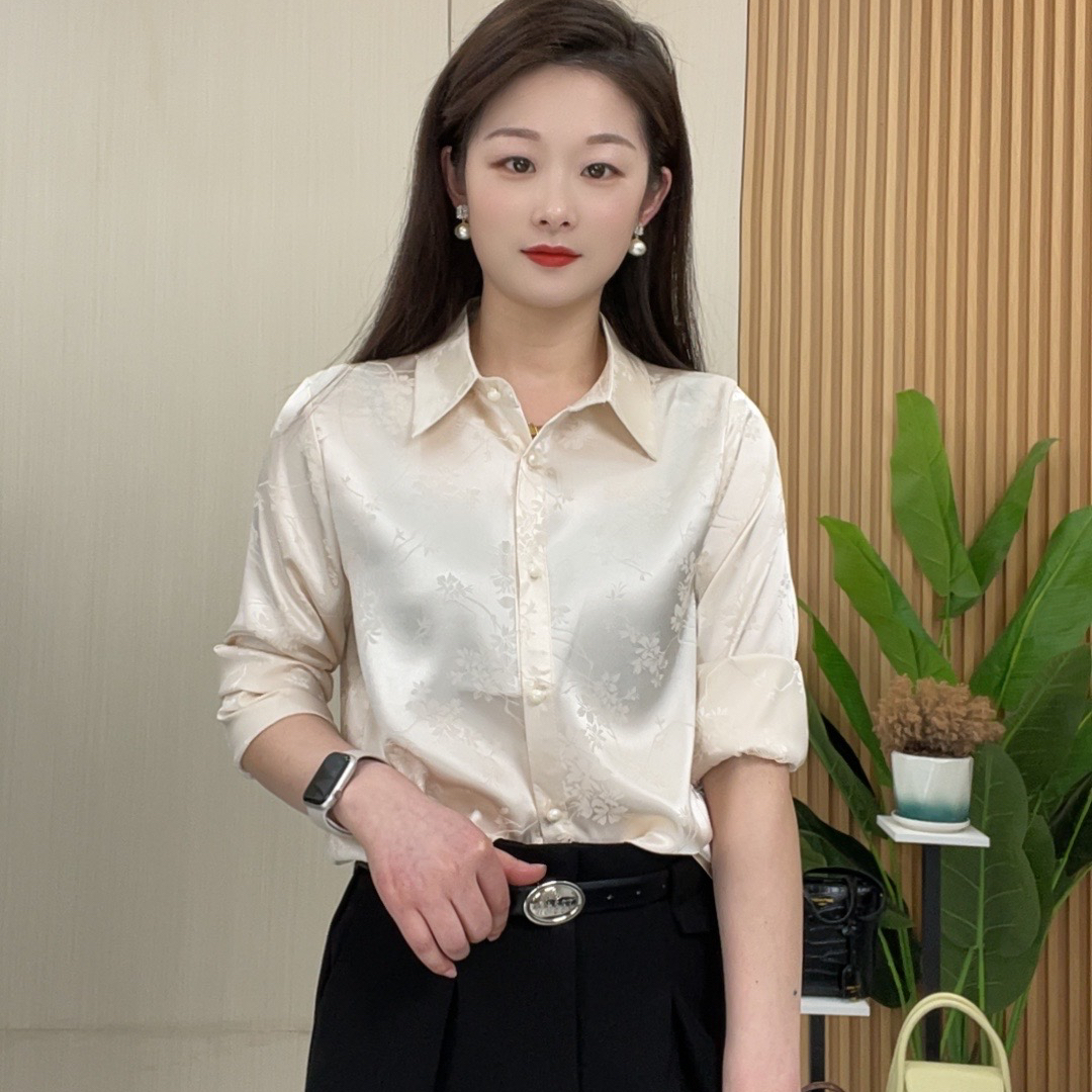 【2025春款】时尚气质长袖缎面衬衫轻奢洋气百搭衬衣小众设计感 192