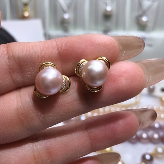 耳饰银S925镶嵌淡水珍珠