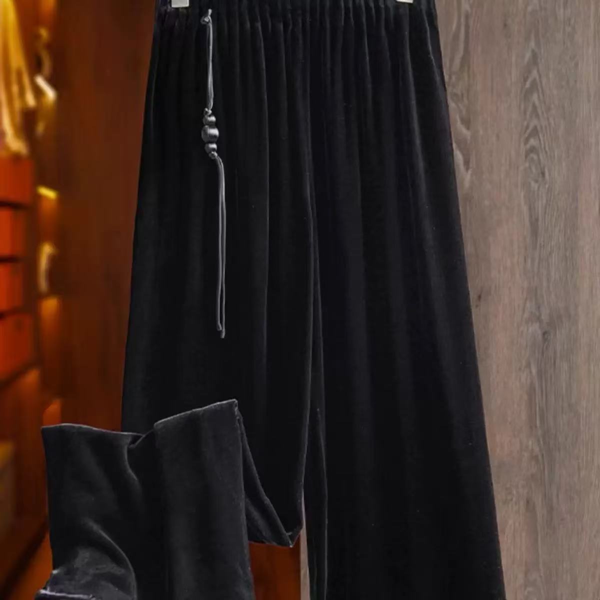 （吊坠）100桑蚕丝真丝丝绒棉裤时尚直筒休闲气质女阔腿裤