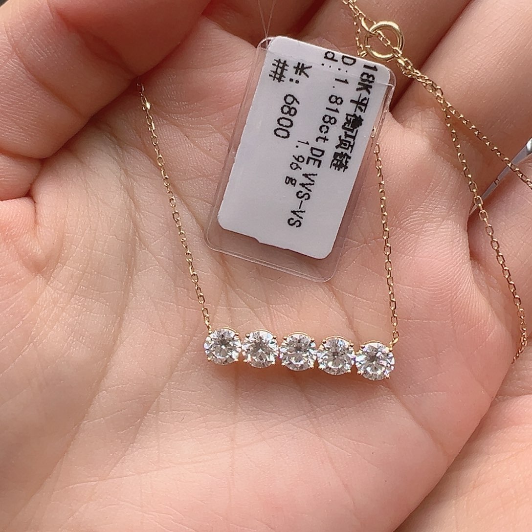 项链18K金镶嵌实验室培育钻石1.818ct K黄平衡木项链45cm