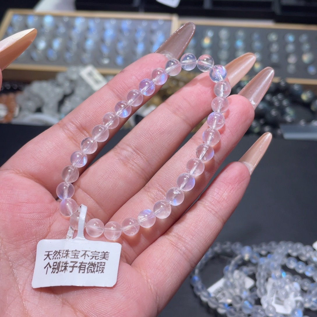 无****手链长石未镶嵌蓝月光手链6mm