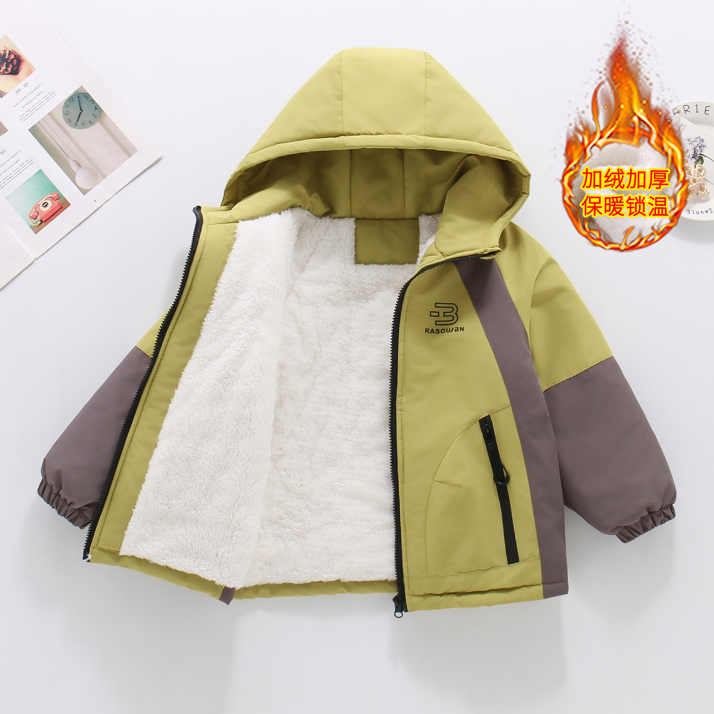 男童加绒夹棉外套秋冬装2025新款男孩中大童加厚保暖派克服冲锋衣