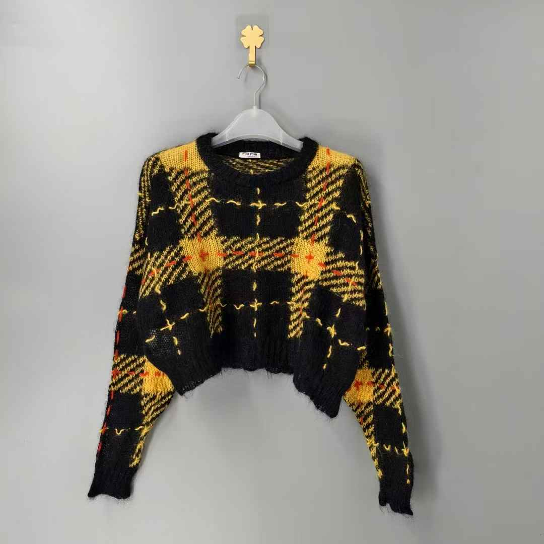 99新 MIU MIU/缪缪 葡萄籽奢潮/Miu Miu条纹马海毛短款毛衣/38