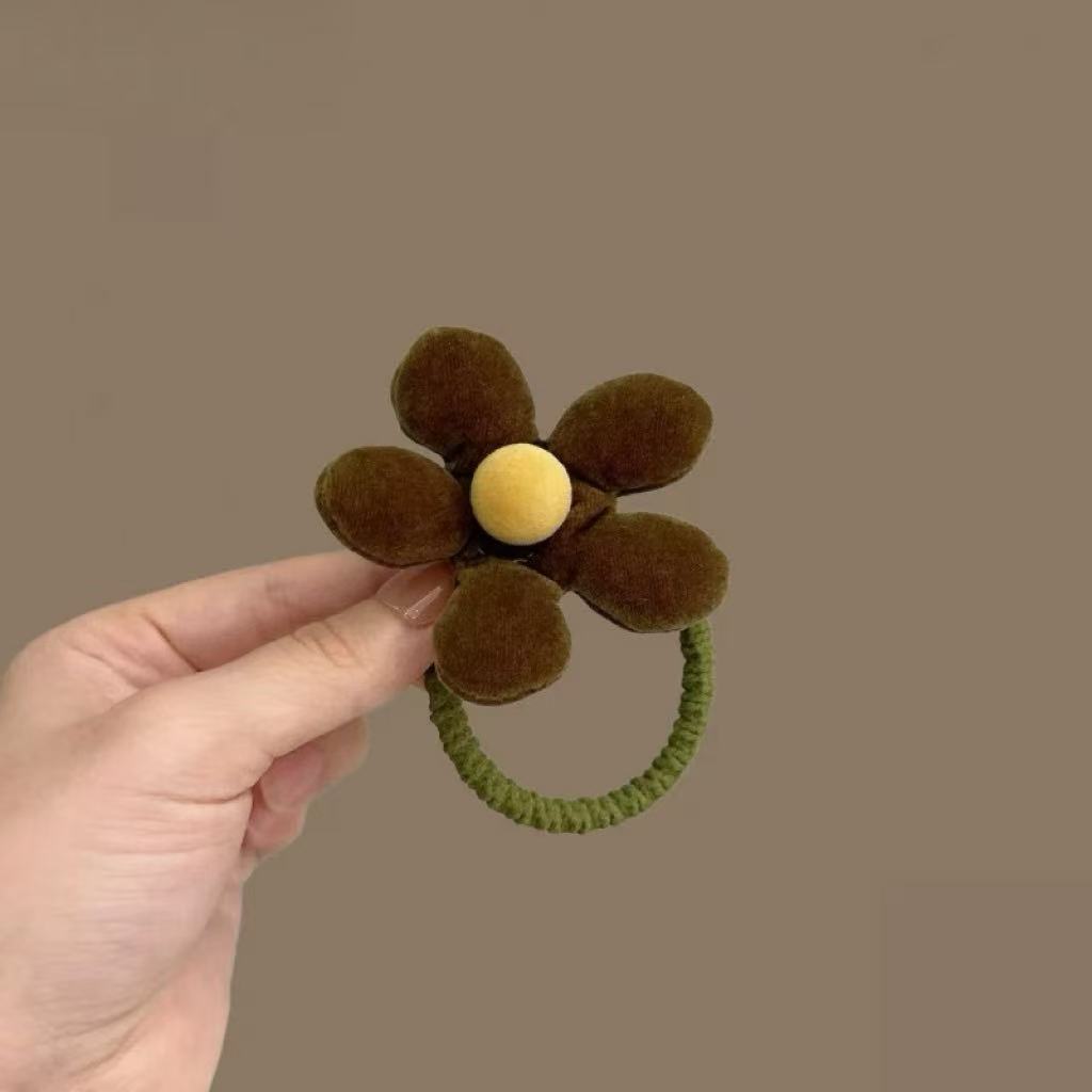 【阿敲】A2356~秋冬新款丝绒布艺充棉五瓣花朵发圈高级感-麦穗头饰