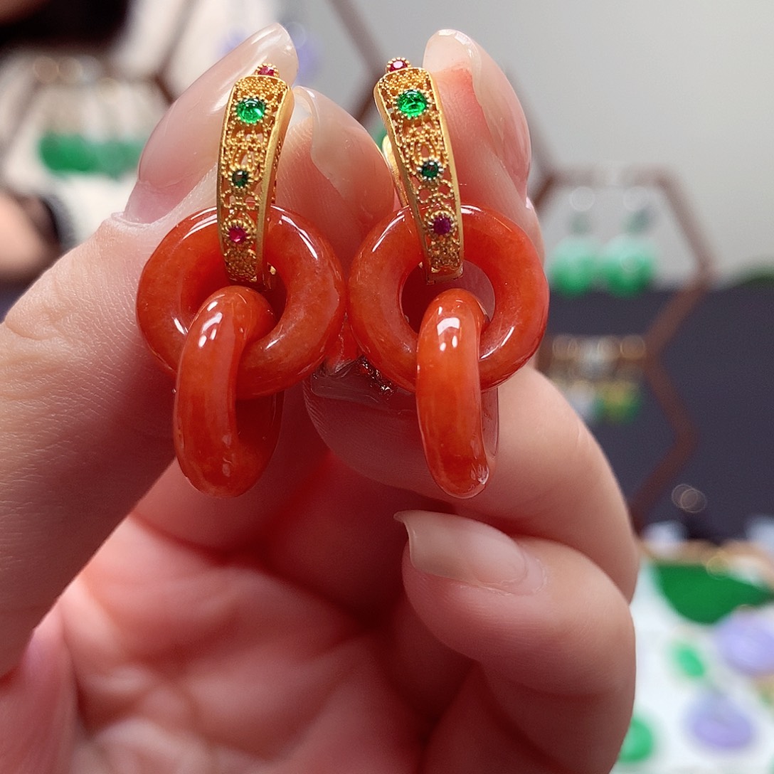 翡翠耳饰银S925镶嵌天然翡翠