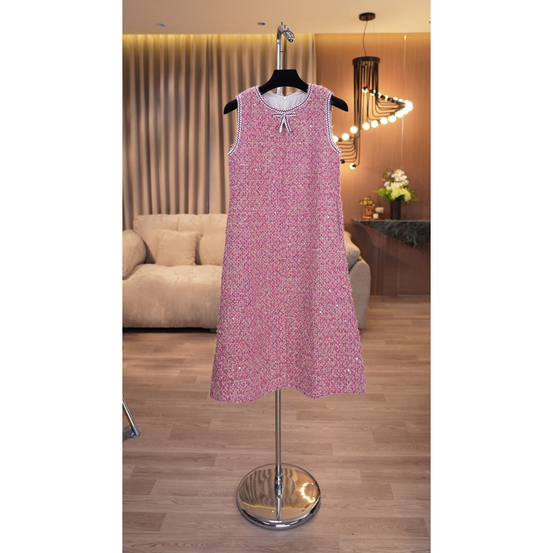 时尚小香风无袖烫钻连衣裙百搭款女装14