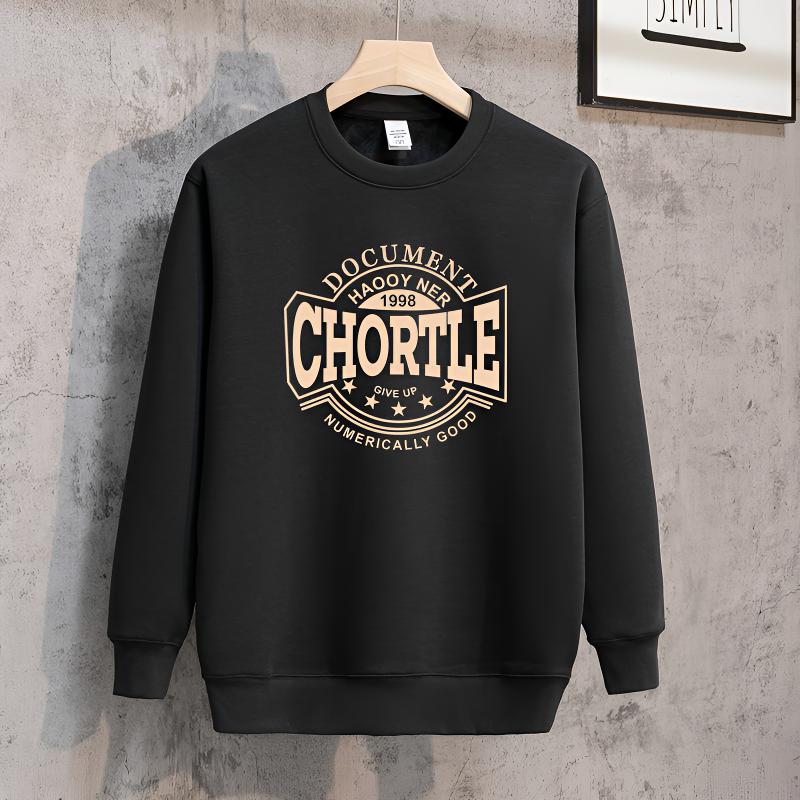 加绒圆领卫衣男潮牌美式秋冬加绒宽松长袖百搭套头衫潮流男士上衣