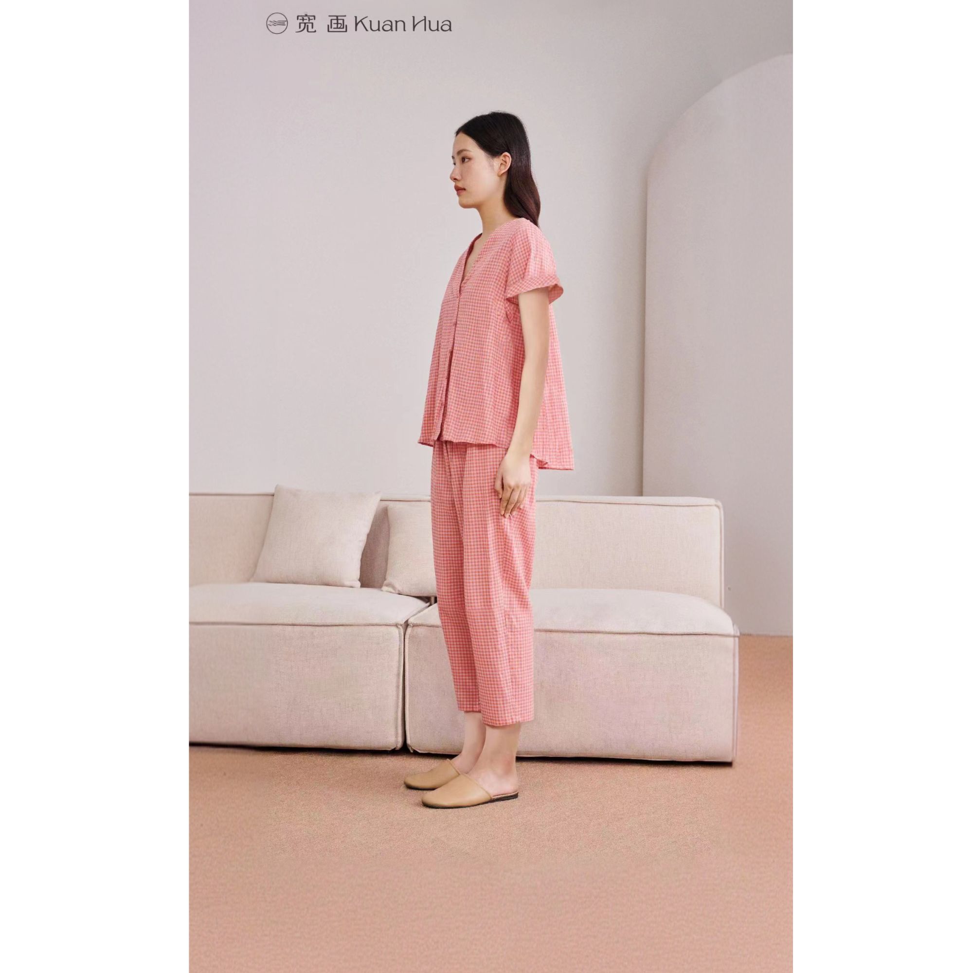 520宽画居家-轻氧格纹系列家居服睡衣红色套装91060