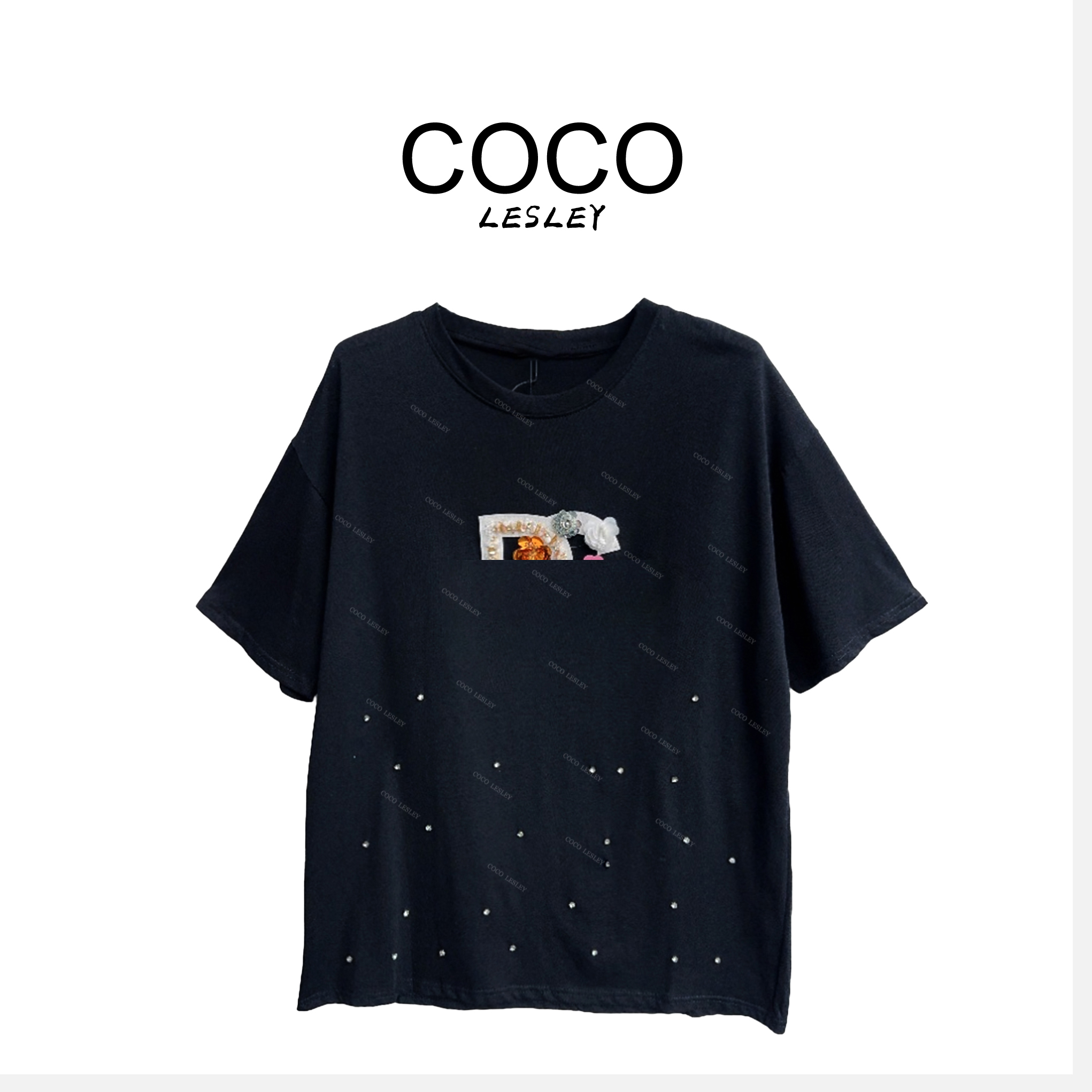 COCO LESLEY/ 时尚气质高级休闲重工大版重工棉T M306