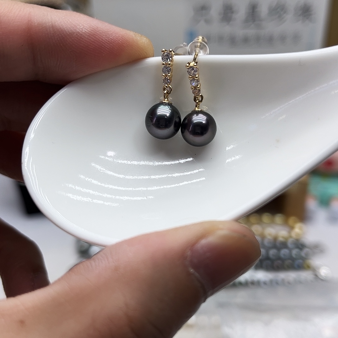 海水珍珠耳饰银S925镶嵌