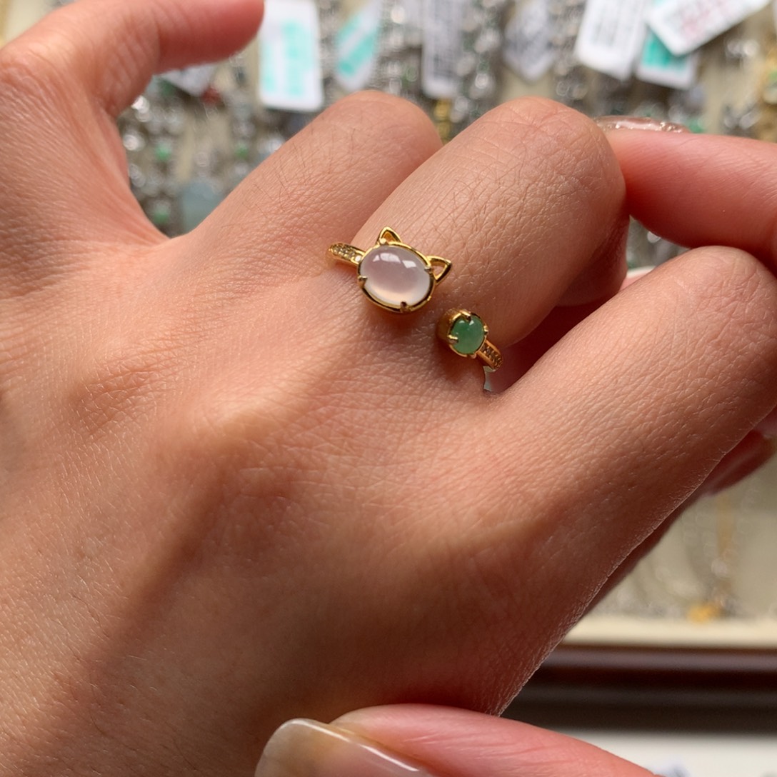 翡翠银S925镶嵌颈饰戒指