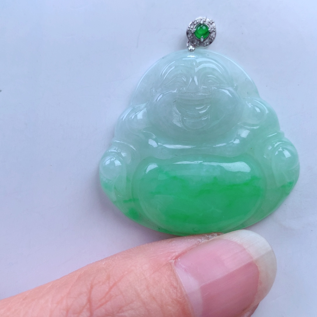 翡翠吊坠(不含链)18K金镶嵌