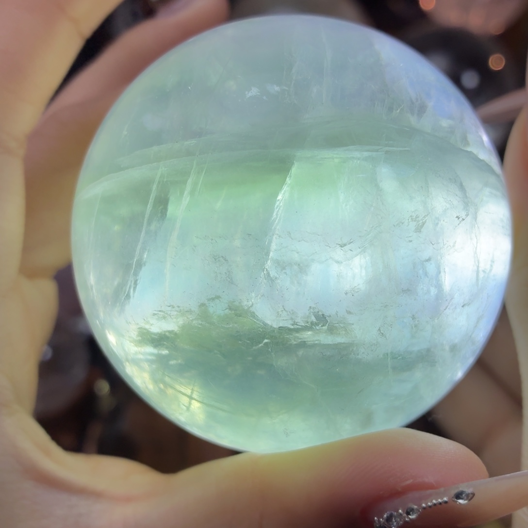 珠宝半成品水晶未镶嵌蓝绿荧石6.43cm