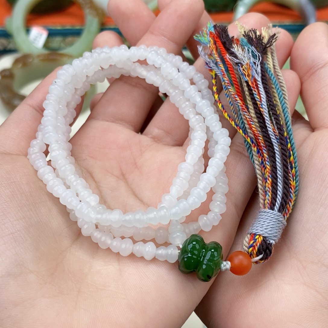 和田玉白玉葫芦108未镶嵌