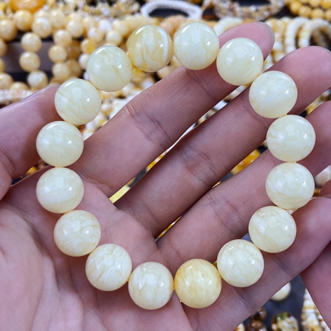 未镶嵌琥珀手链13+mm尺寸同料瓷白虎皮纹