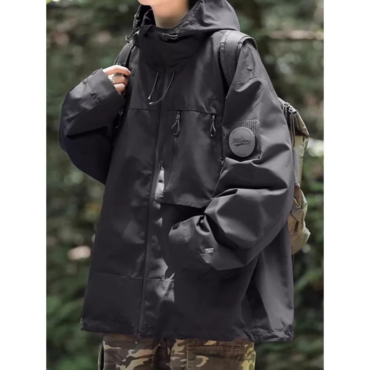 8532美式连帽冲锋衣外套男女机能风户外夹克痞帅小众帅气潮潮