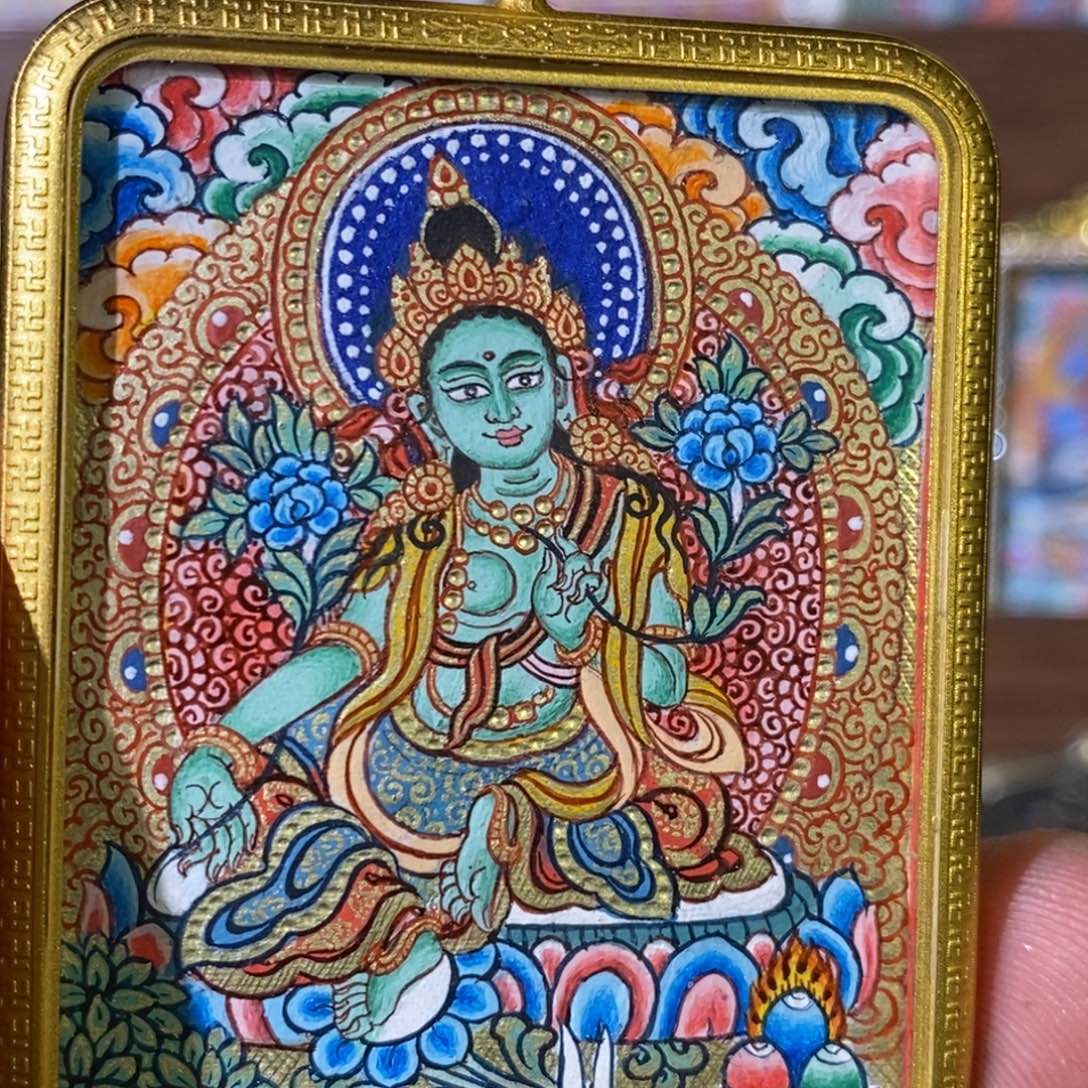 小***姐吊坠绿度母，热贡纯手绘唐卡假一罚十