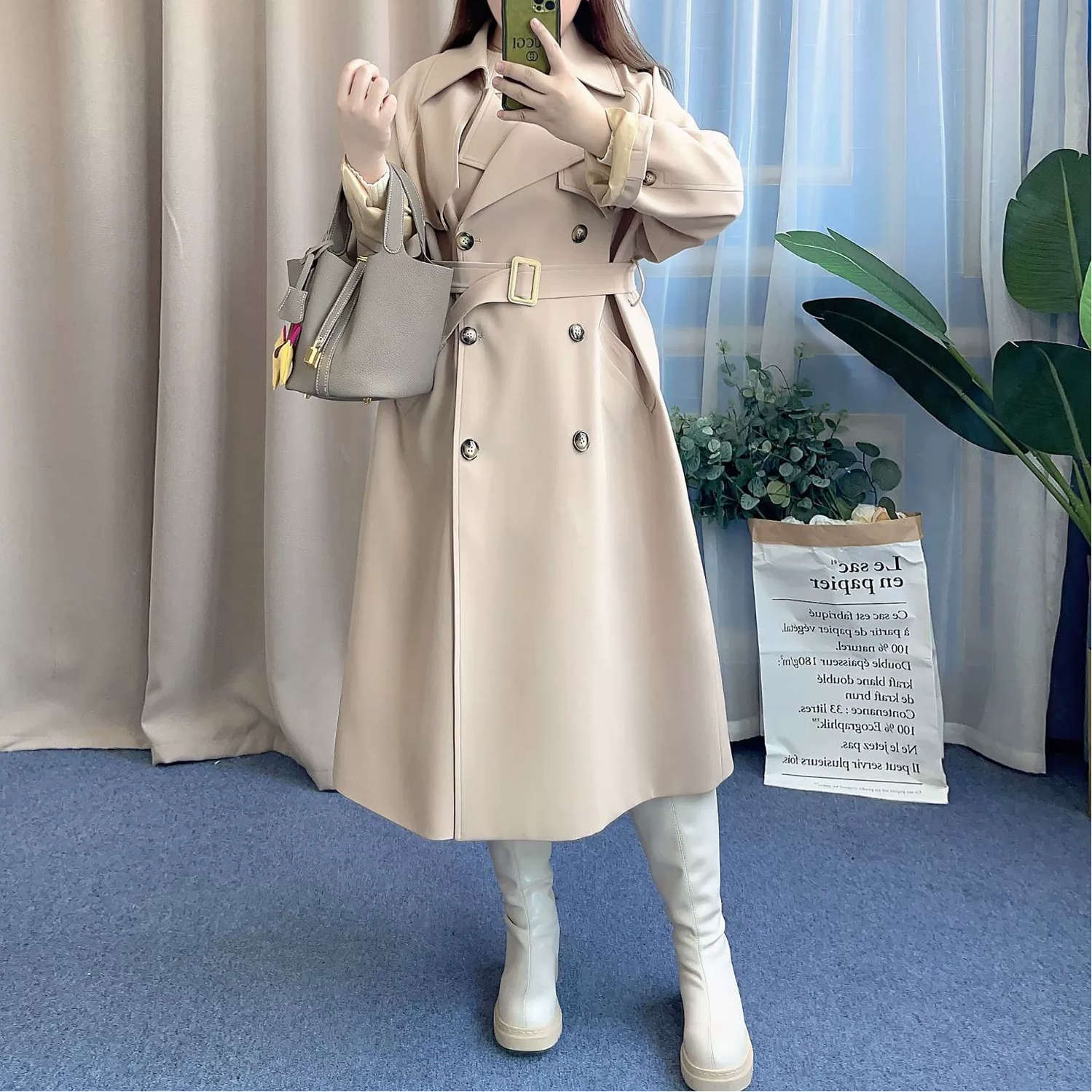 【涵胖胖】清30869秋季新款胖MM风衣外套大码女秋新款长款风衣