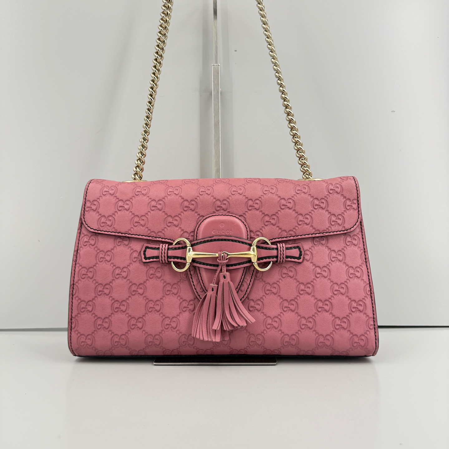 95新 GUCCI/古驰 优选/Emily中号粉色压花链条包黑标012/30×17×9