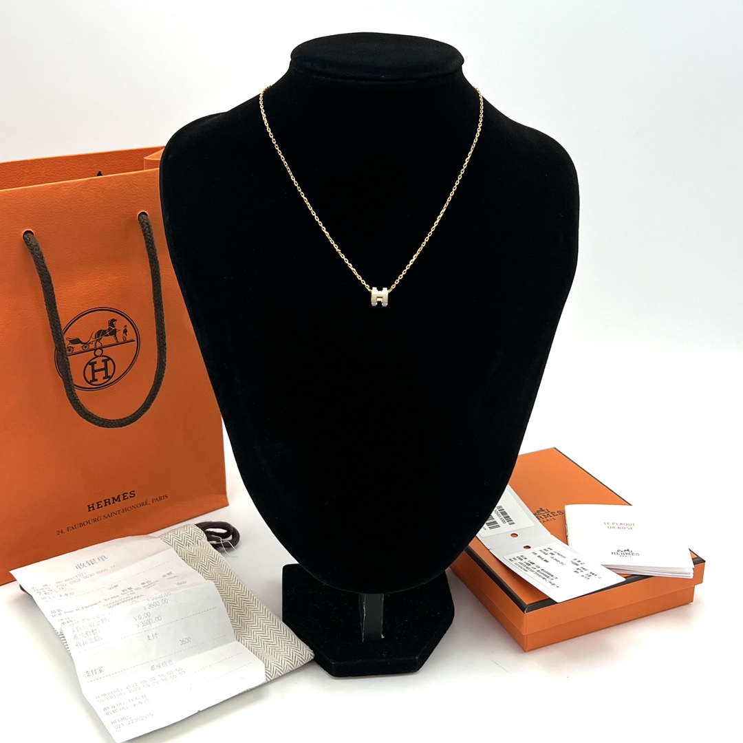 99新 Hermes/爱马仕 奶茶色POP mini H项链 63568