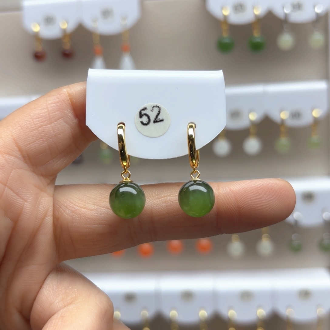 和田玉耳饰银S925镶嵌